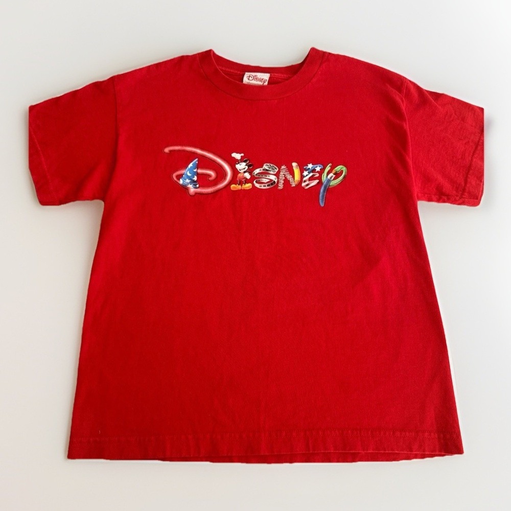 Vintage Disney Shopping Mickey Logo T Shirt Red USA Fabric Y2K Adult L‎